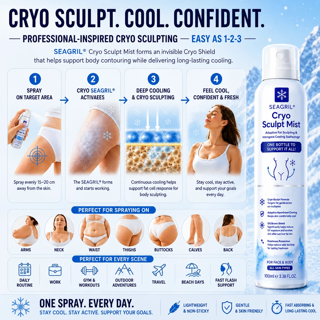 SEAGRIL® 4-in-1 Cryo Sculpt Mist(❄️ Instant Cooling • Firm-Looking Skin • Refreshing Comfort • Everyday Body Care)